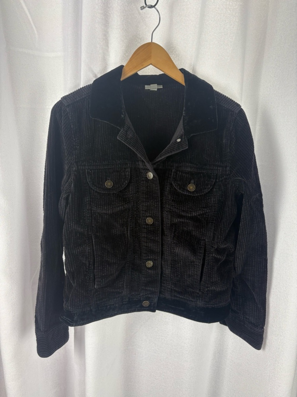 J Jill Black Corduroy Chore Jacket with‎ velvet trim Size Small EUC